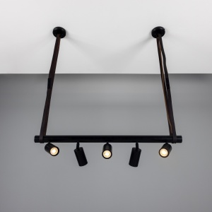 Holmes Linear Island Pendant with Leather Straps, Five-Light